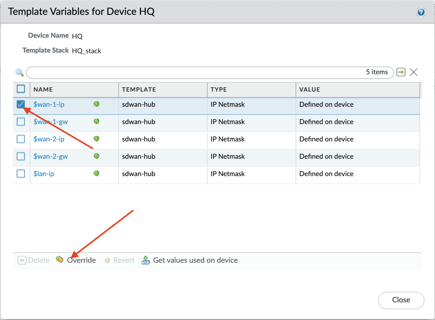 Überschreiben der Variablen $wan-1-ip