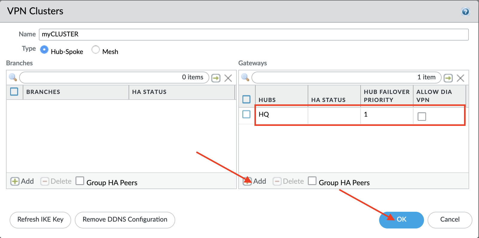 Hinzufügen eines Geräts zum VPN Cluster
