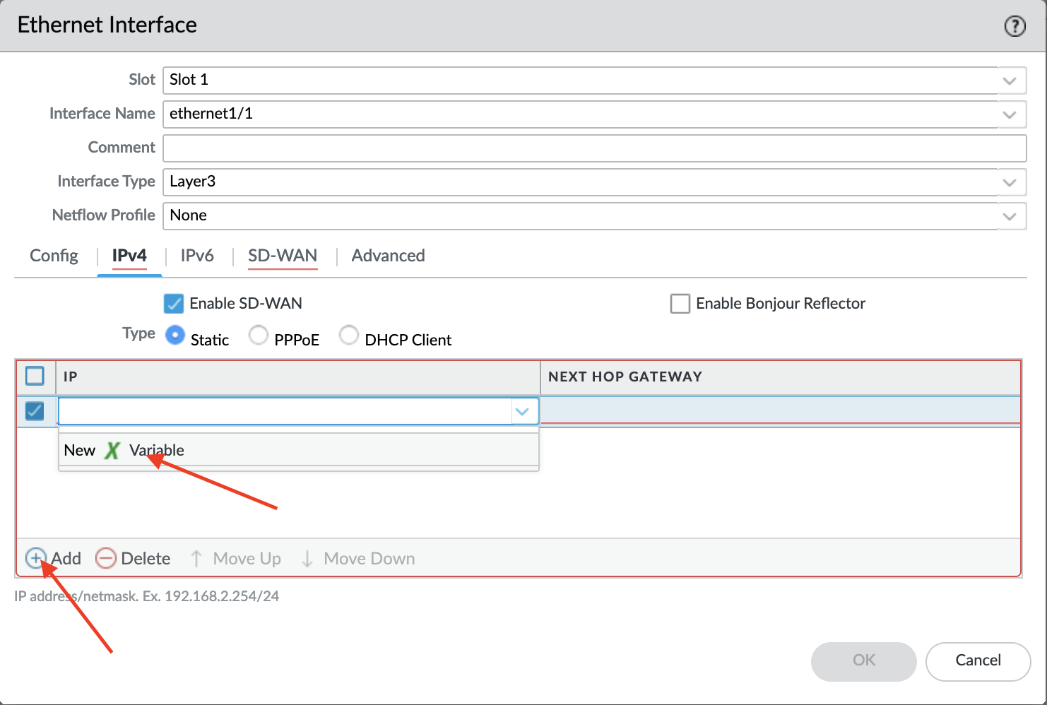 Définir la variable pour l’adresse IP