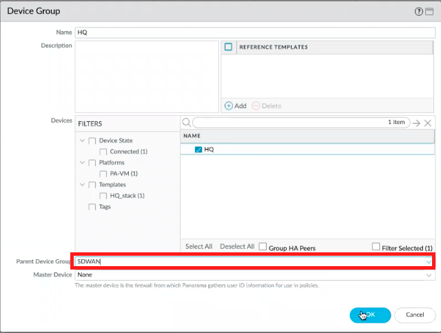 Modifier le groupe de périphériques parent