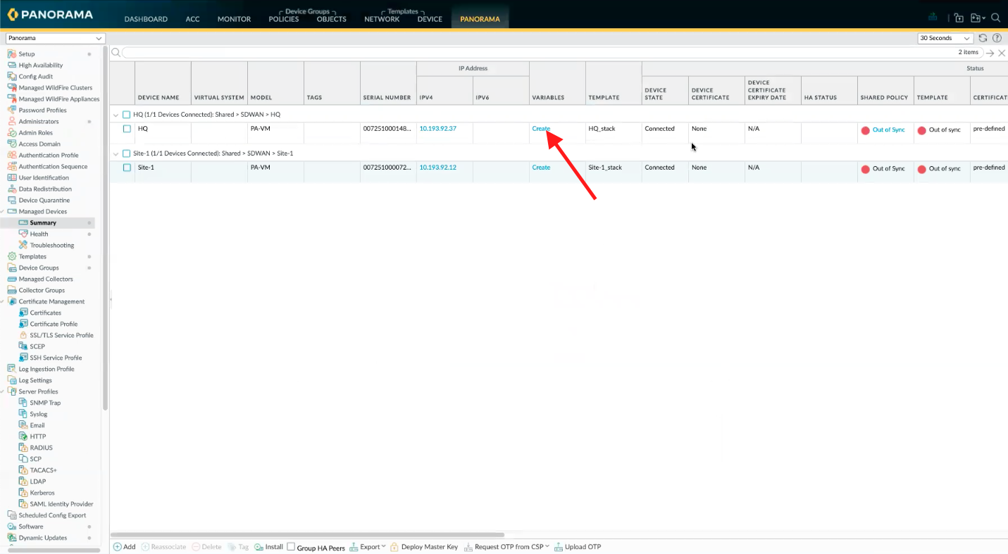 Créer les variables