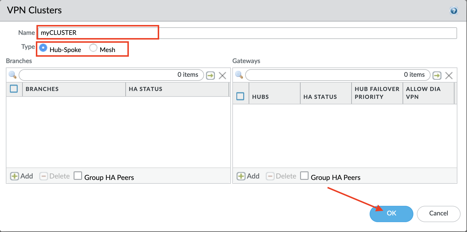 Définir le VPN cluster