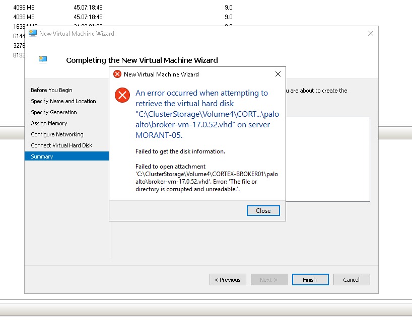 Hyper-V Deployment wizard error