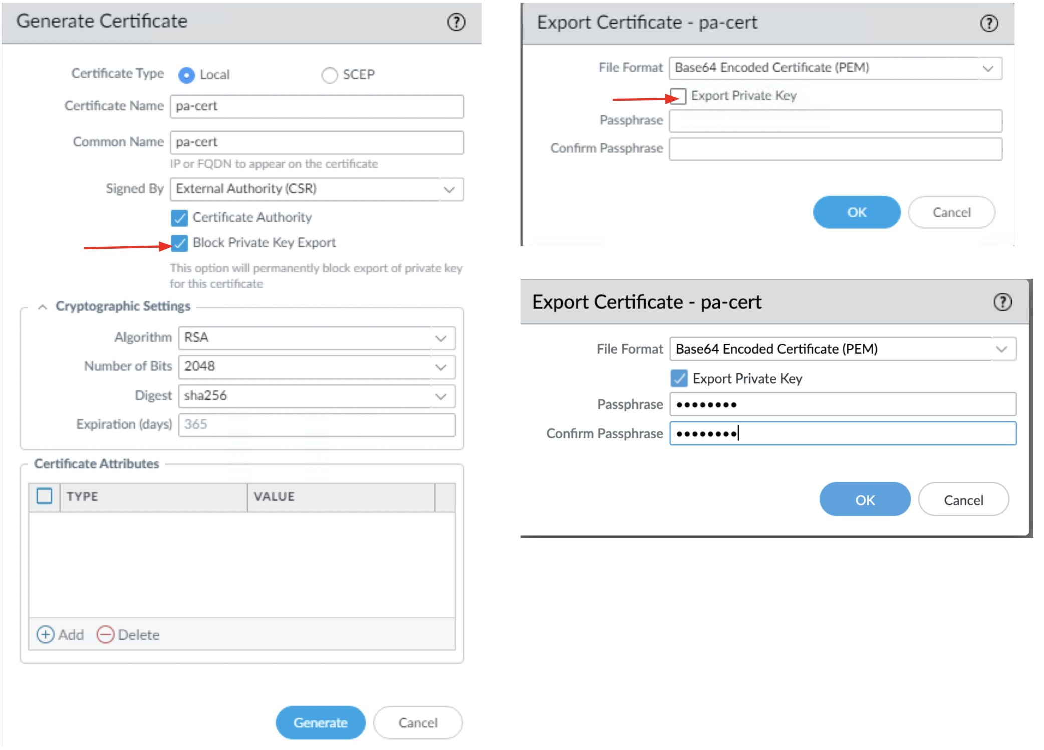 CSR 使用 Block Private Key Export 创建允许导出签名证书的密钥