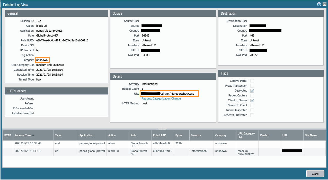 Snapshot of Detailed Log View Dialog Box