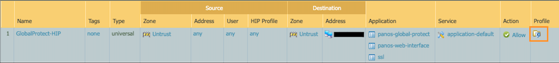 Snapshots of the Security Policy GUI