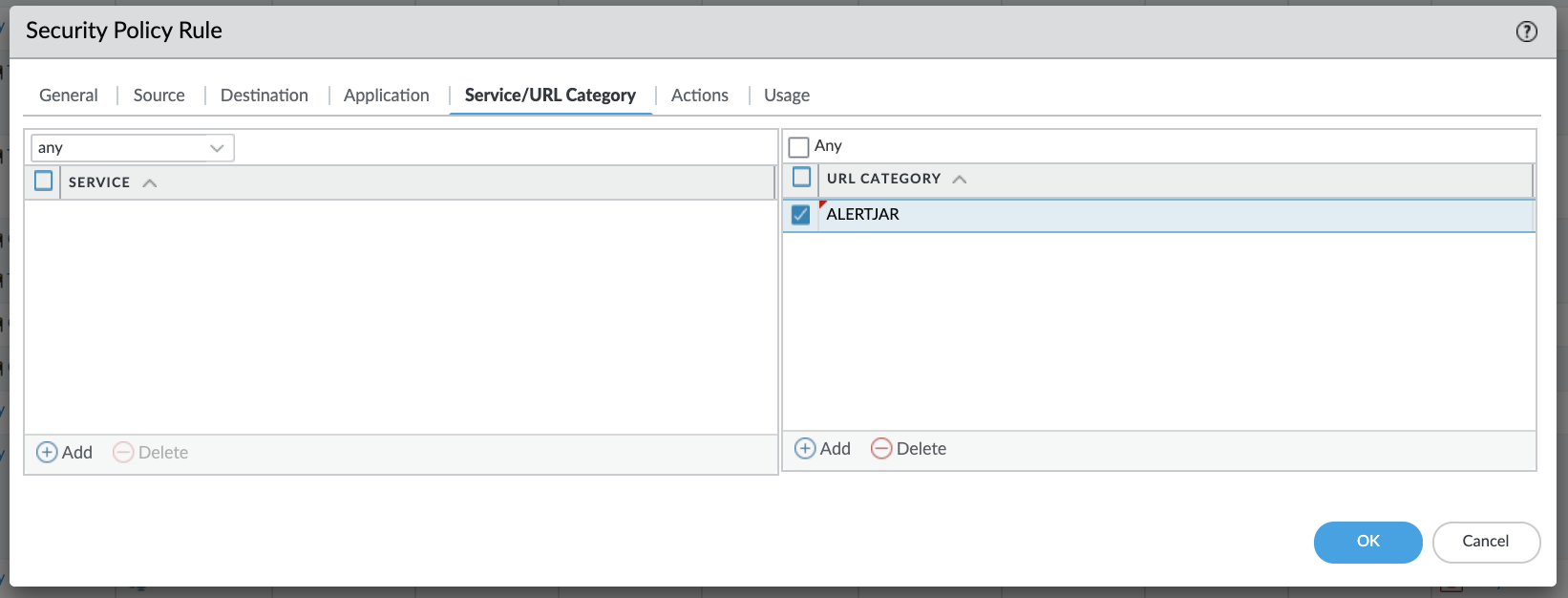 定义在 URL URN 服务/类别选项卡下列出要白名单的自定义 URL 类别。