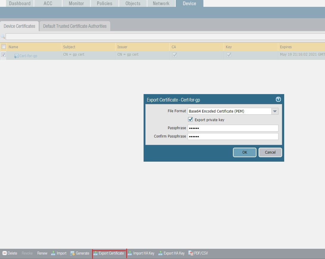 Exporting Certificate