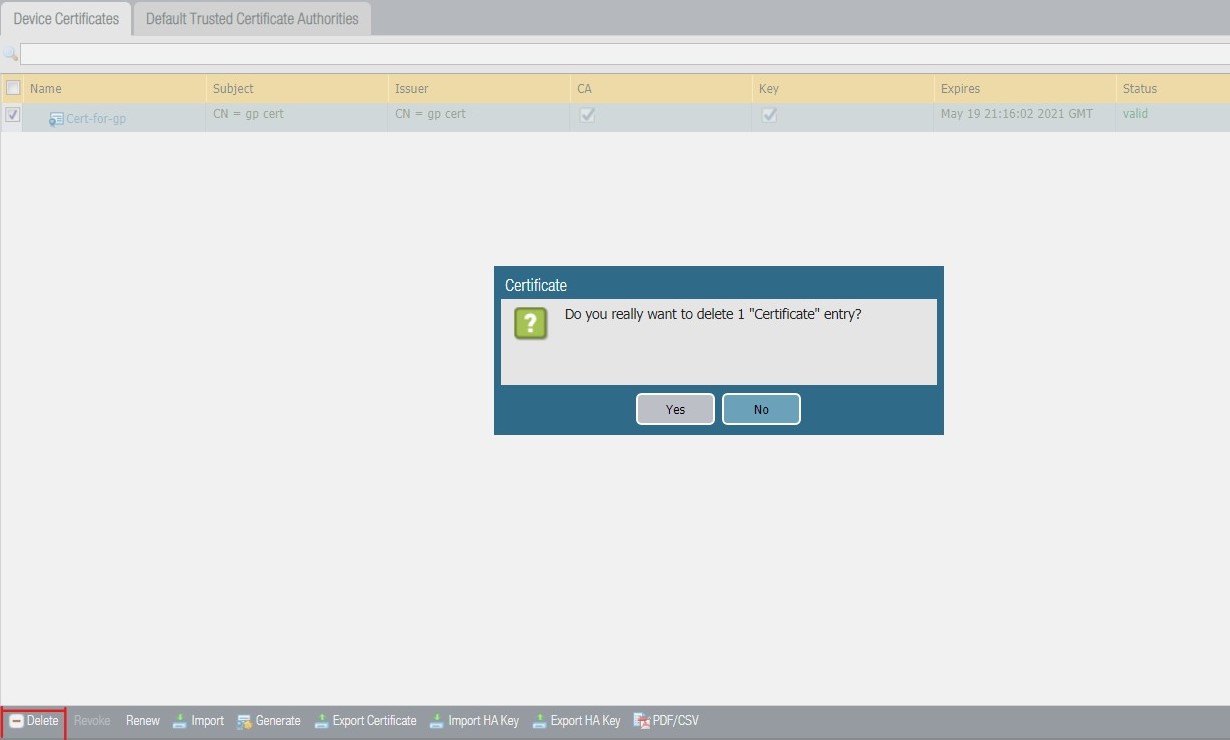 Deleting the certificate