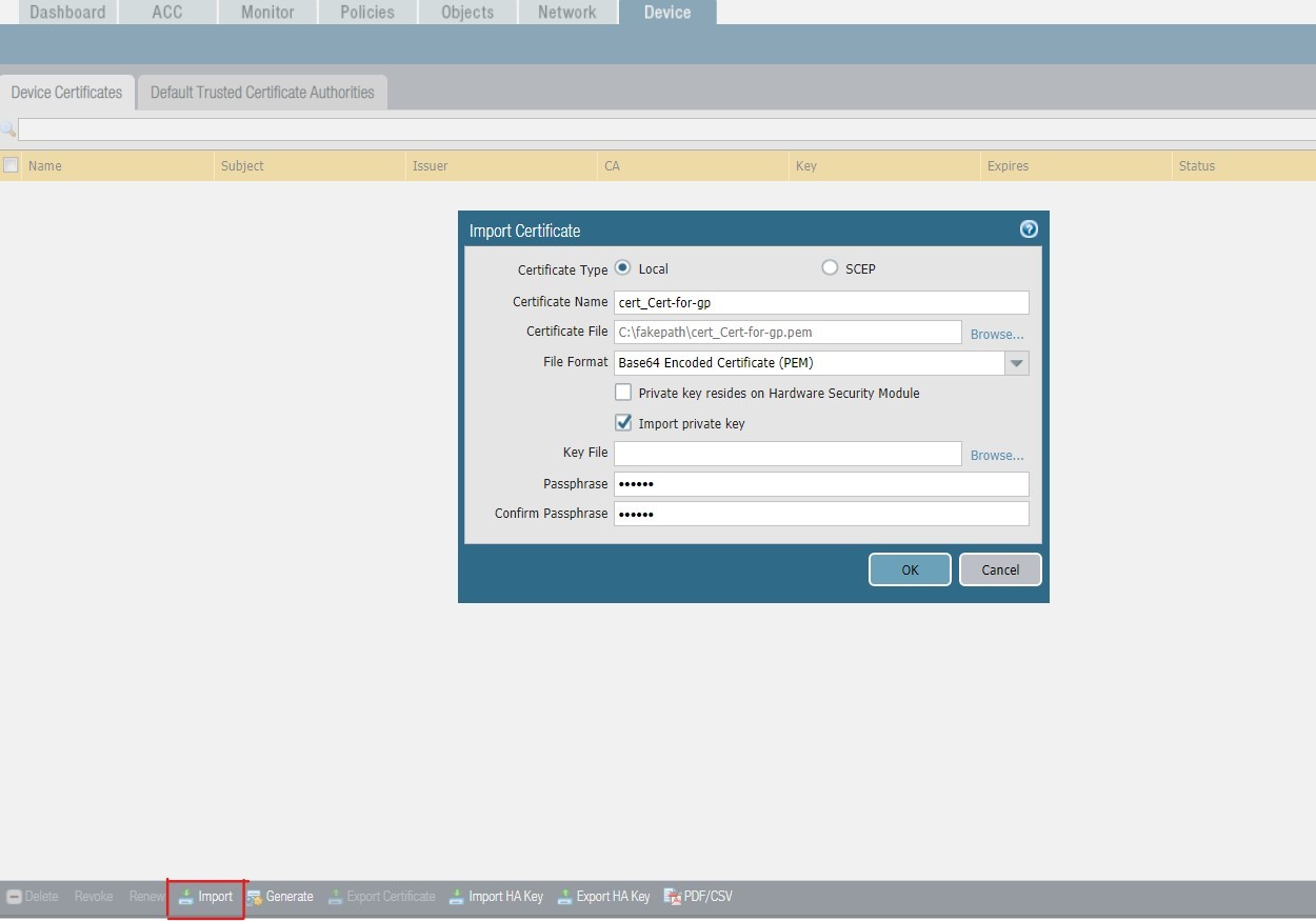 Importing the certificate