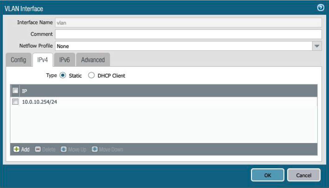 Click “IPv4” and assign your network default gateway. In this example we are using 10.0.10.254/24