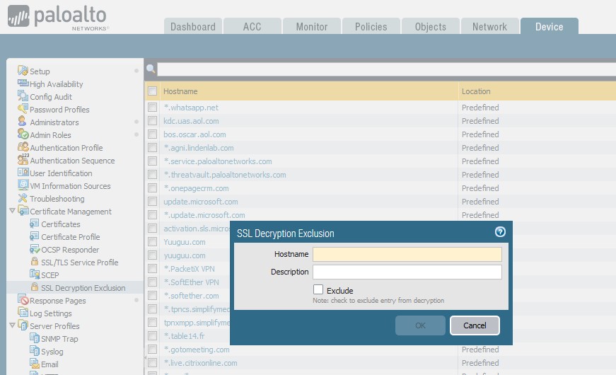 SSL Decryption Exclusion