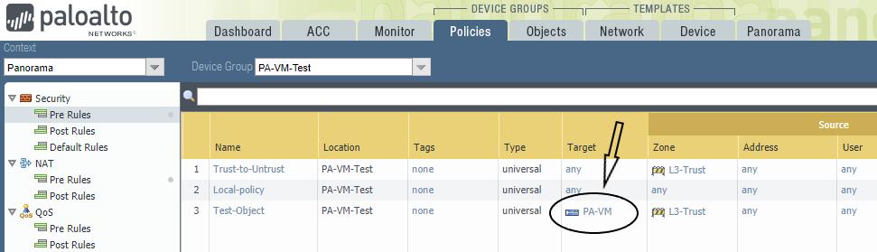 Target shows device name