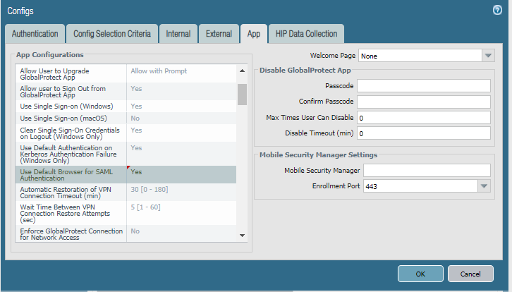 Snapshot of the Portal's Agent Tab Dialog Box