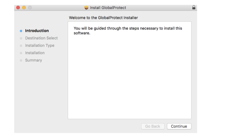Snapshot showing the Introduction tab of the GlobalProtect App installation dialog box.