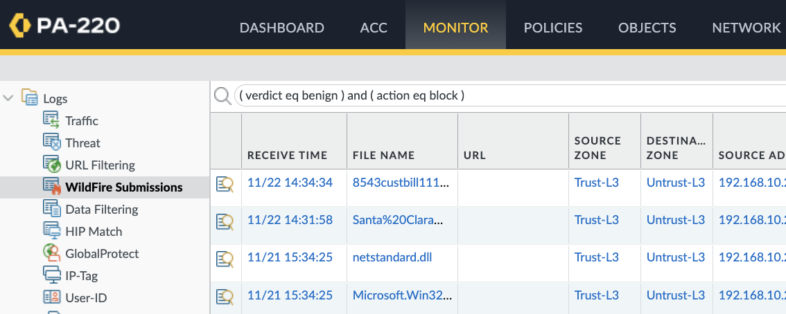 Query WildFire Submission Logs for Signature Collissions