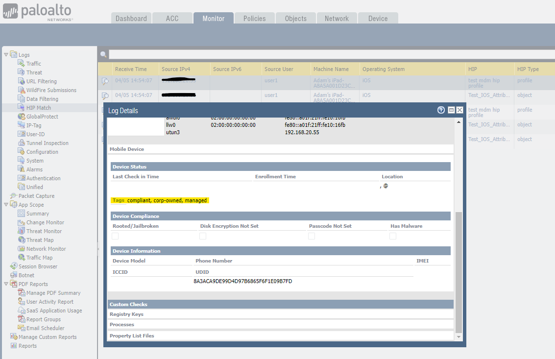 Screenshot hip report