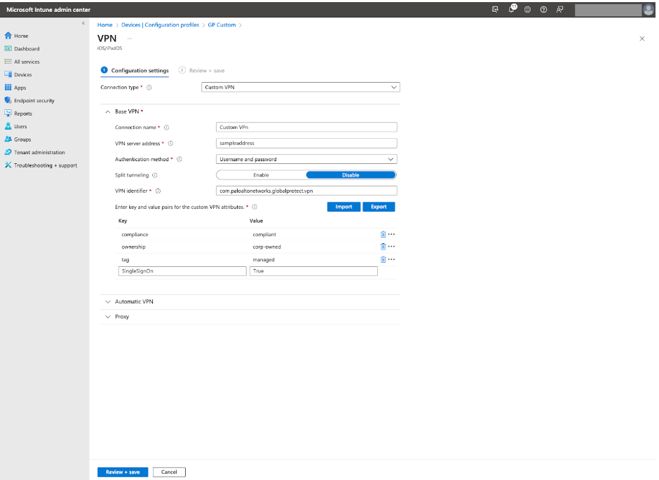 Captura de pantalla de la configuración de etiquetas