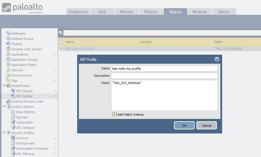 Capture d’écran du profil HIP