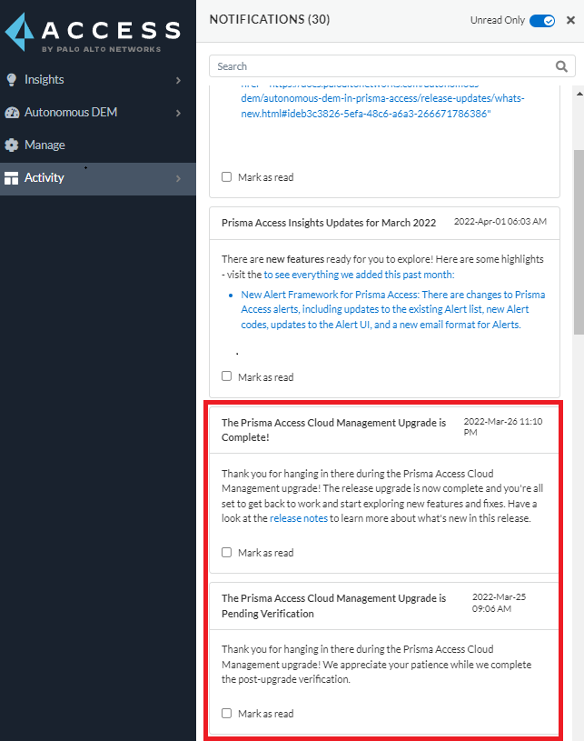 Example of notifications