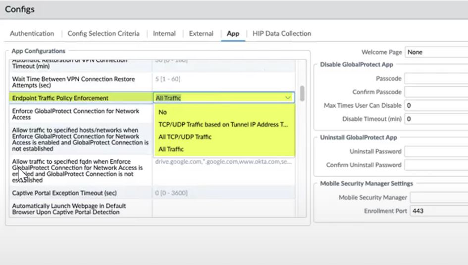 screenshot for end point traffic policy enforcement config