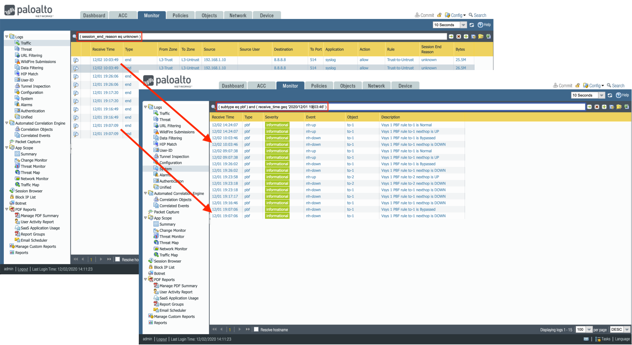 Correlate the traffic logs sessions with the system logs