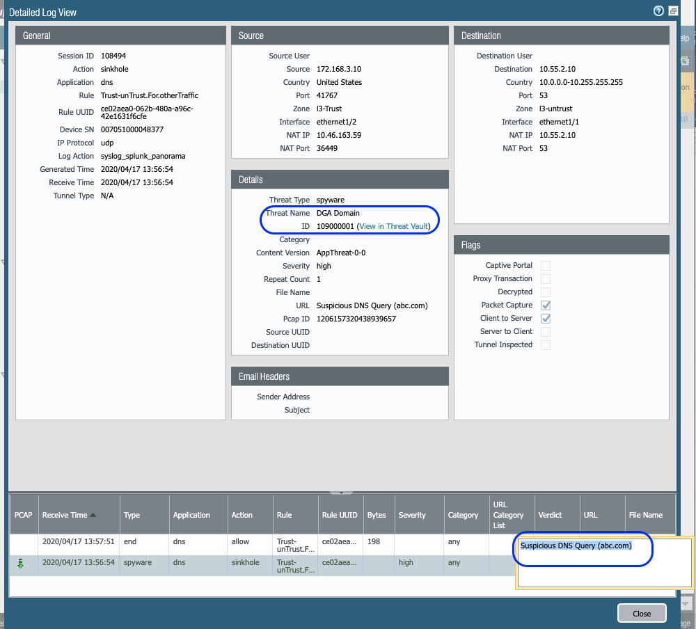 Threat logs for the Domain identified as spyware.