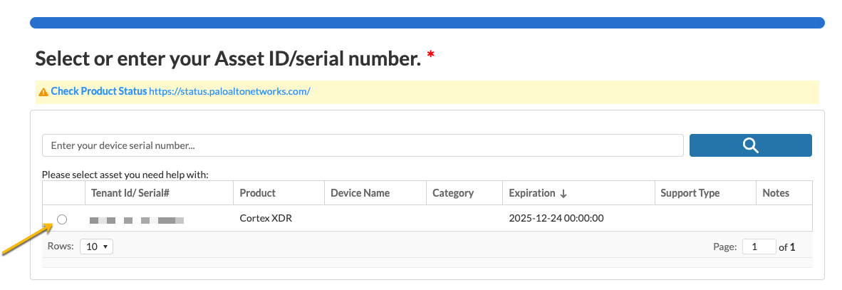 Select or enter your asset id