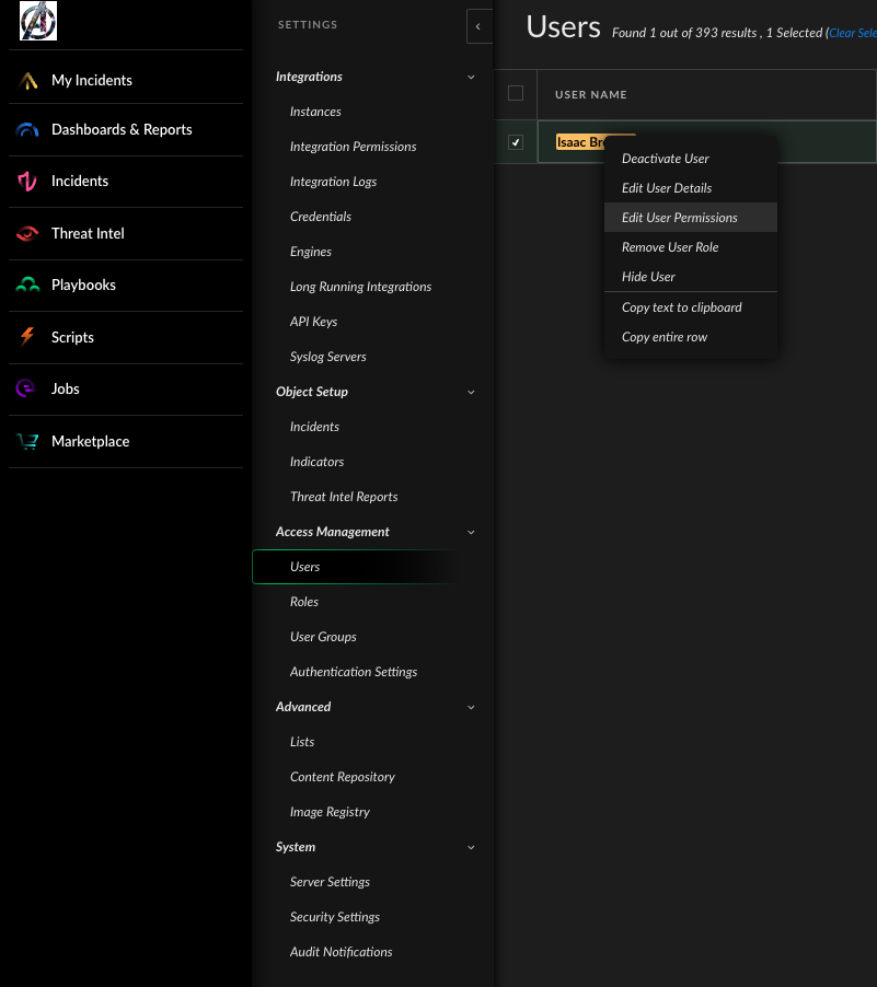 Modifier les autorisations des utilisateurs