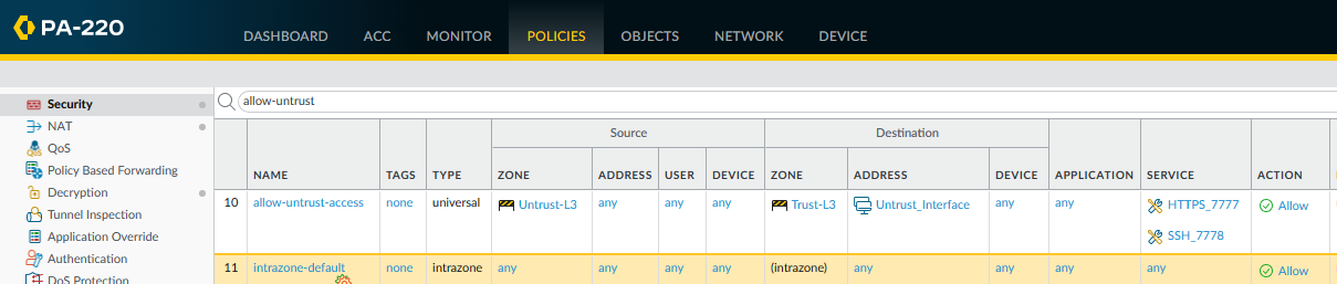 Security Policy Configuration