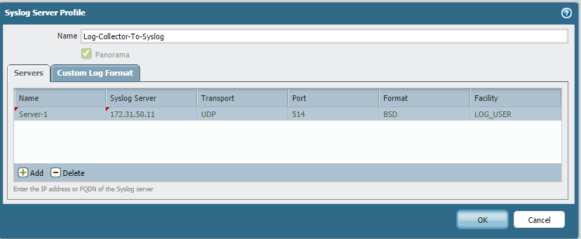 Screenshot of syslog profile