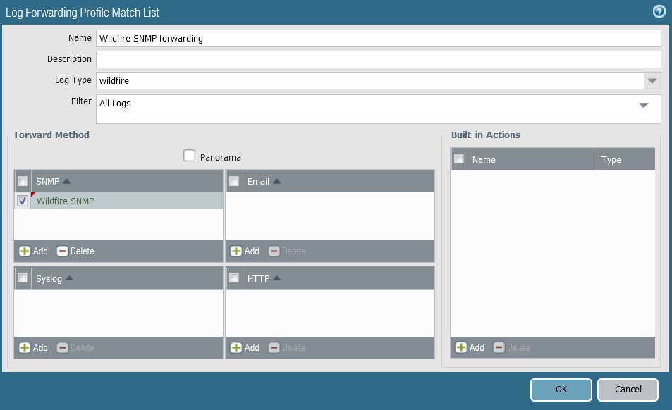 Log Forwarding Profile for wildfire
