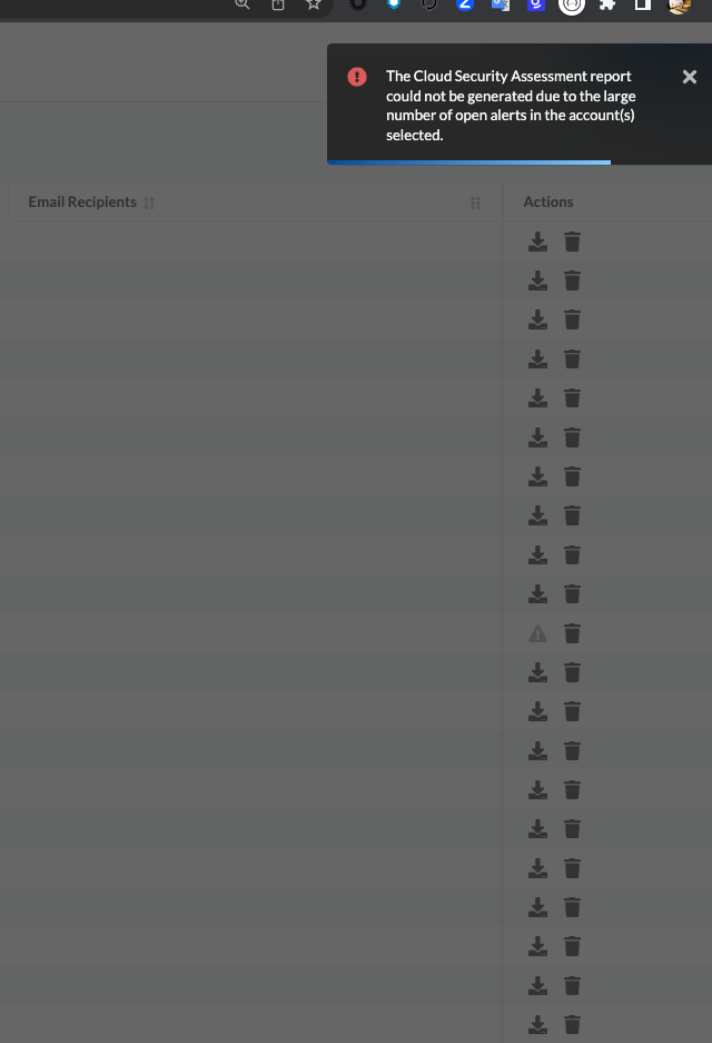 Error with Too many accounts selected while submitting Assessment report