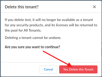Confirm the tenant deletion