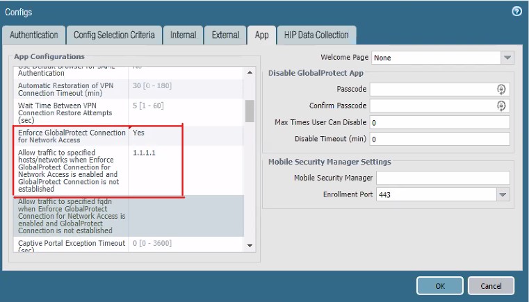 GlobalProtect Configuration de l’application.