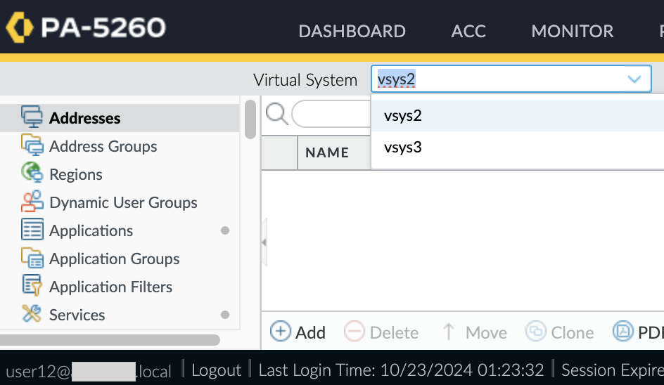 user12 selecting vsys