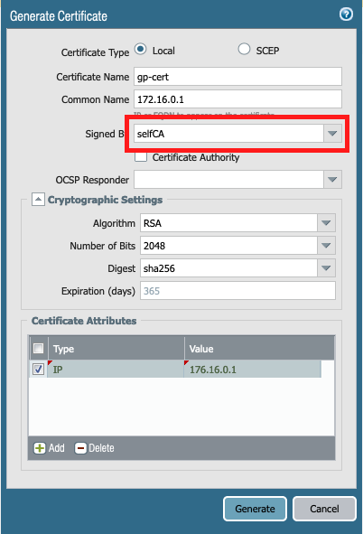 create the new certificate signed by the RootCA
