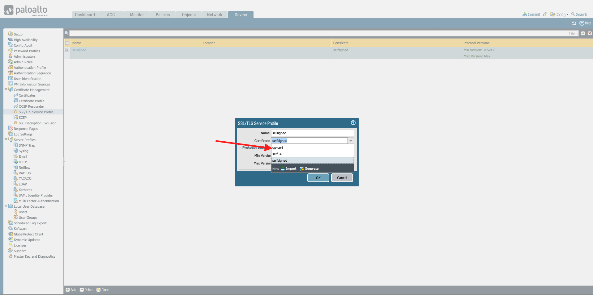 Ändern des Zertifikats