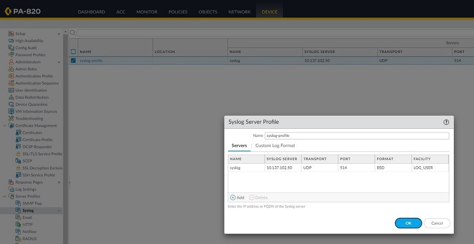 Syslog Server Profile