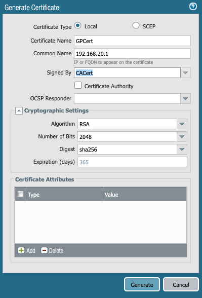 Snapshot of leaf certificate configuration