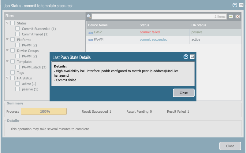 Error message when pushing the template with option "Force Template"