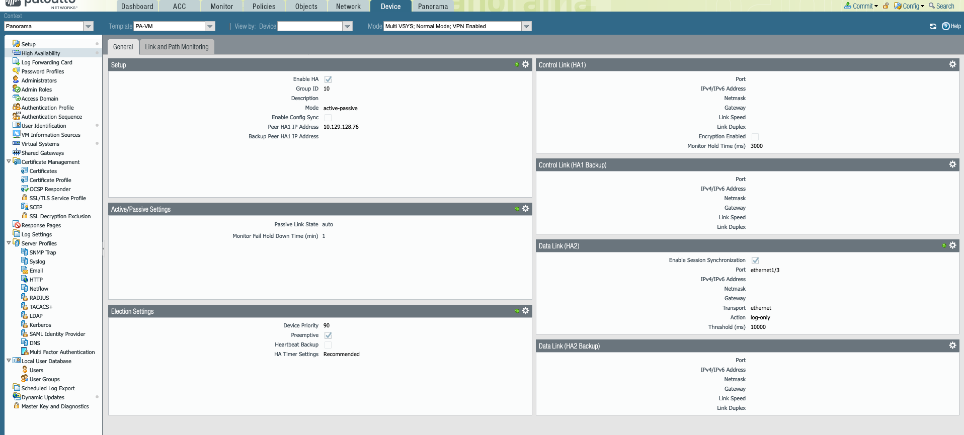 HA configuration is pushed by Panorama