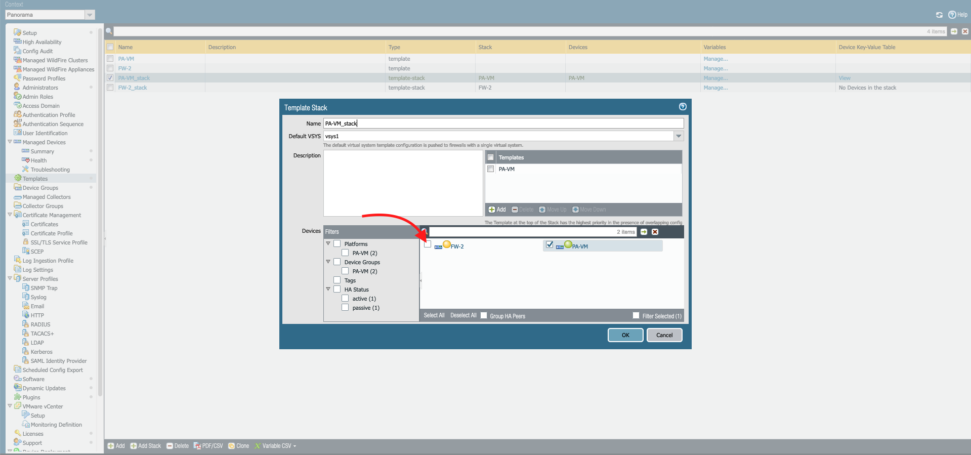 add the firewall to the template stack