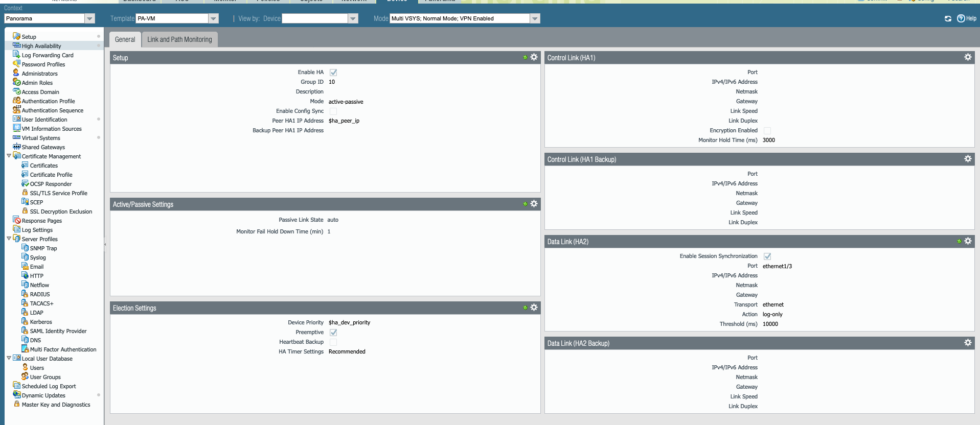 HA configuración utilizando variables