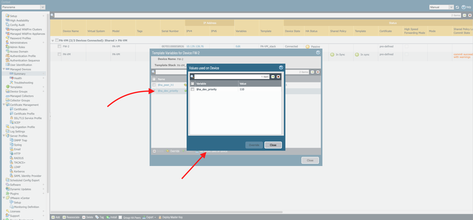 Haga clic en "Obtener valor utilizado en el dispositivo"