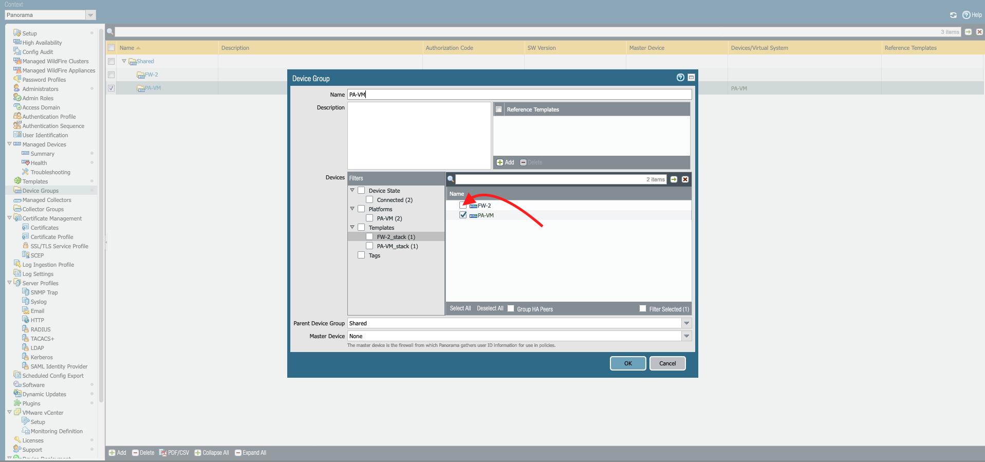 ajouter le firewall groupe de l’appareil