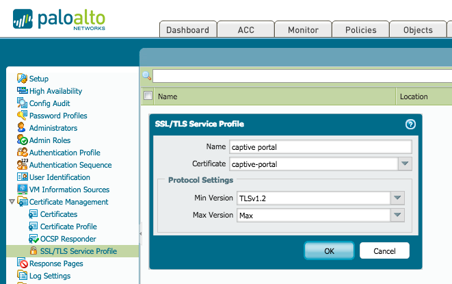 ssl/tls サービス プロファイル