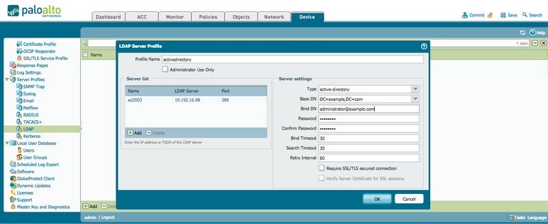 ldap 認証サーバー プロファイル