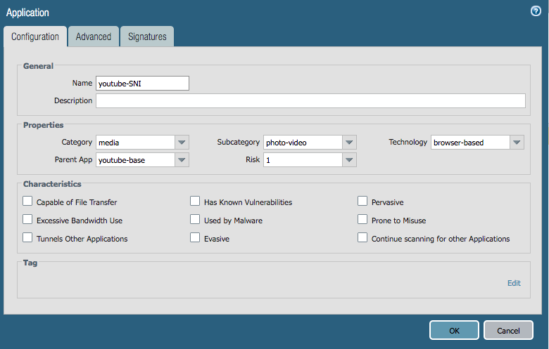 General properties of the application