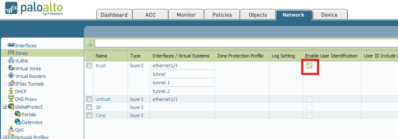 Panel de control - Zonas de red
